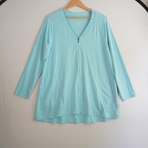 Pure Jill Elliptical Jacket Pima Cotton Blend Full Zip Long Sleeve‎ Aqua Blue M